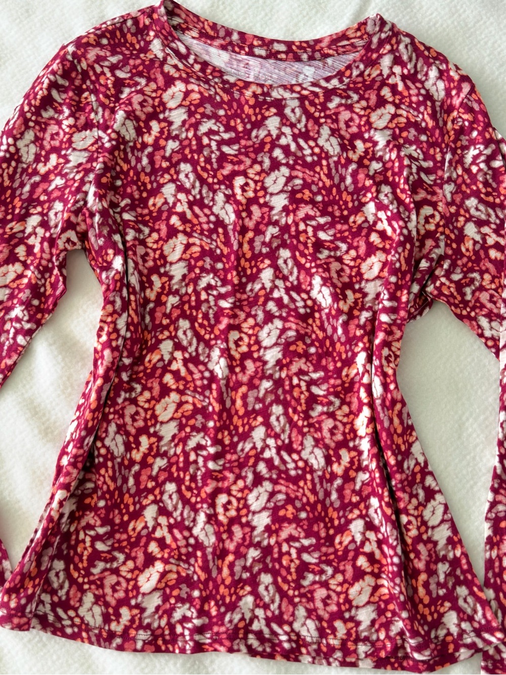 Blu Sage Long-Sleeve Crewneck Top in Berry and Pink Floral